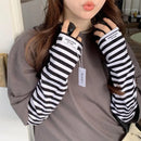 HOT Women Soft Cotton Stripe Loose Arm Protection Sunscreen Ice Silk Gloves Driving UV Protection Ice Sleeves Summer Cool Sleeve