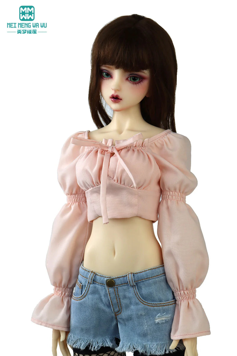 58-60cm 1/3 BJD DD SD Ball Joint Doll Clothes Fashion Puff sleeve shirt jeans long skirt high heels