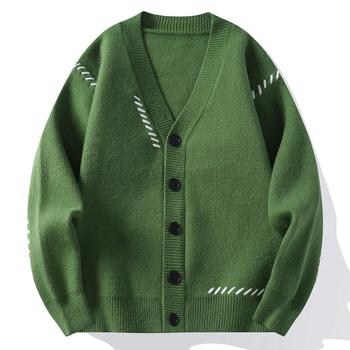Herren V-Ausschnitt Strickjacke Herbst Winter Harajuku Patchwork Locker Gestrickter Pullover Oberbekleidung Mantel Herrenmode Lässige Streetwear