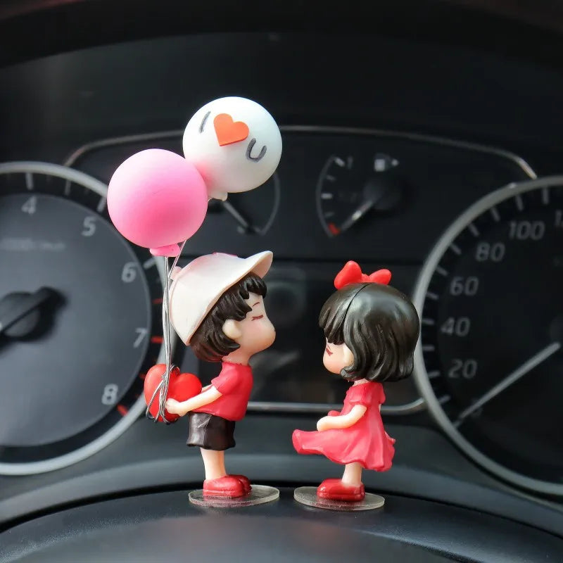 Anime Couples For Car Ornament Model Cute Kiss Balloon Figure Auto Interior Decoration Pink Dashboard Figurine Accessories Gifts