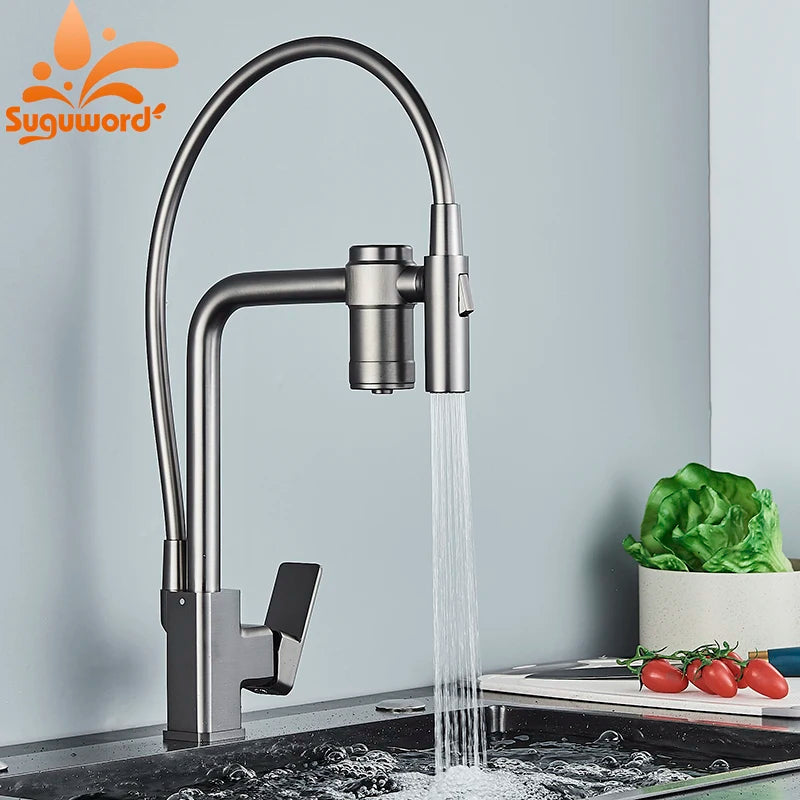 Filtered Kitchen Sink Faucet Pure Water Tap Spout 2 Models Spout Deck Mount Single Handle Cold Hot Water Mixer Washing Tub Crane