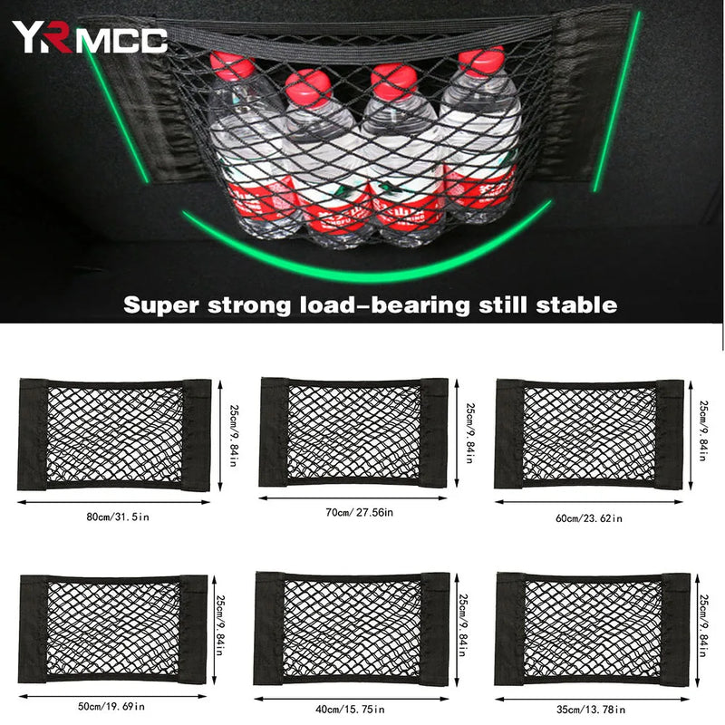 Car Back Rear Trunk Organizer Net Universal Seat Elastic Storage Mesh Tape Magic Sticker Auto Rear Trunk Bag for Stowing Tidying