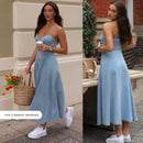 Fashion Spaghetti Strap Dresses For Women Summer Casual Beach Vestidos Midi Dress Sleeveless Slim A Line Dress