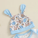 0-18M Baby Boy 3PCS Easter Outfits Short Sleeve Letter Romper with Bunny Egg Pattern Pants and Hat Newborn Sets