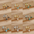 3PCS Stainless Steel Gold Color Four Flower Hoop Earrings Set for Women Elegant Zircon Pendant Huggies Piercing Trendy Jewelry