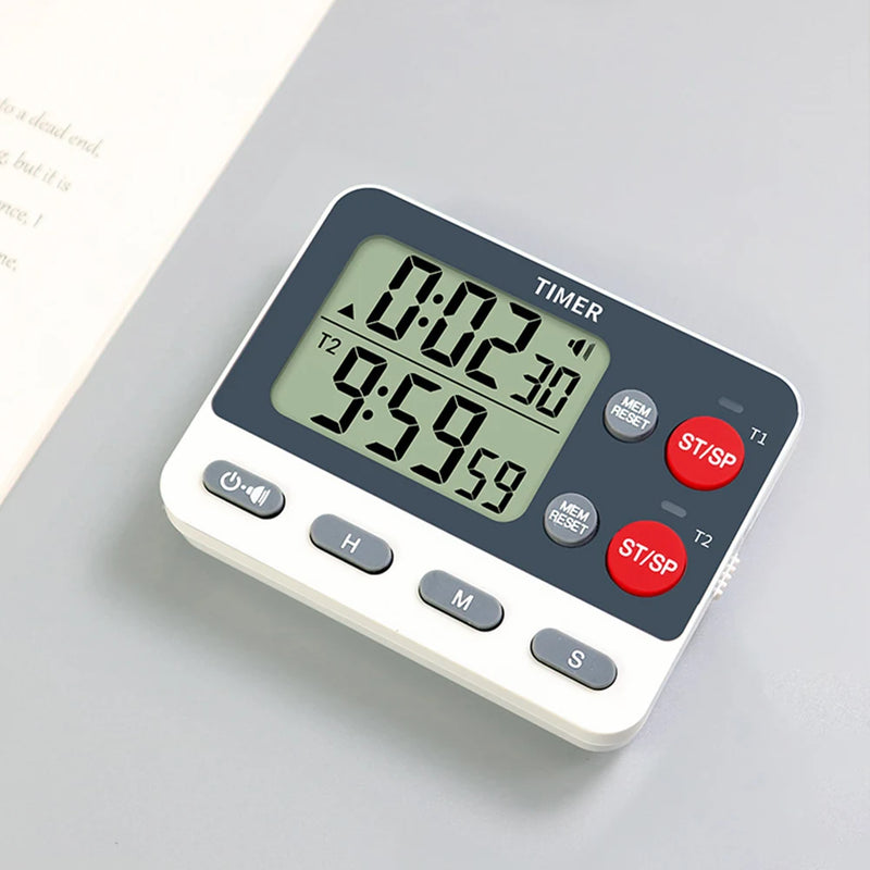 Dual Digital Timer Multifunctional Count UP/Down Timer with Memory Function Cooking Timer for Gym Office Laboratory