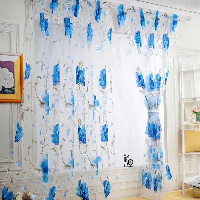 Floral Tulle Curtains For Living Room White Sheer Curtains For Bedroom Door Short Kitchen Window Curtains Drapes decoration
