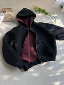Burgundy Double Sided Composite Cotton Hoodie Herbst 2025 Herren und Damen Neu Reißverschluss Harajuku Lässiger Lockerer Kapuzenpullover