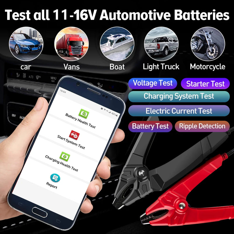 LAUNCH BST360 Bluetooth Battery Tester 11V 16V Car Motorcycle Battery Analyzer Load Cranking Charging Diagnostic Tool PK BM550