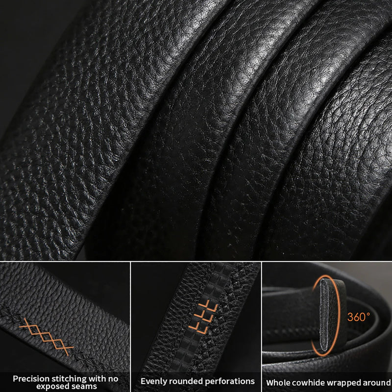 Genuine leather cow belt, men's belt with automatic buckle, trendy and versatile texture, middle-aged and young business belt