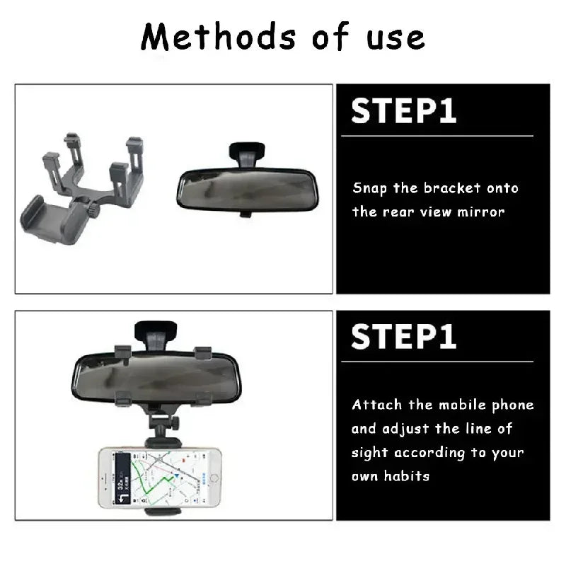 360 Car Phone Holder Rearview Mirror Mount Bracket Navigation GPS Mobile Stand Clip Foldable Adjustable Car Cell Phone Support