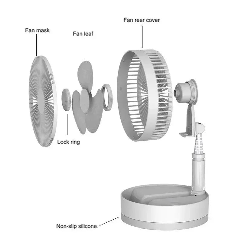 7200mAh USB Rechargeable Portable Folding Fan Floor Low Noise Fan for Outdoor Home Wireless Fan 4 Speed Camping Portable Fans