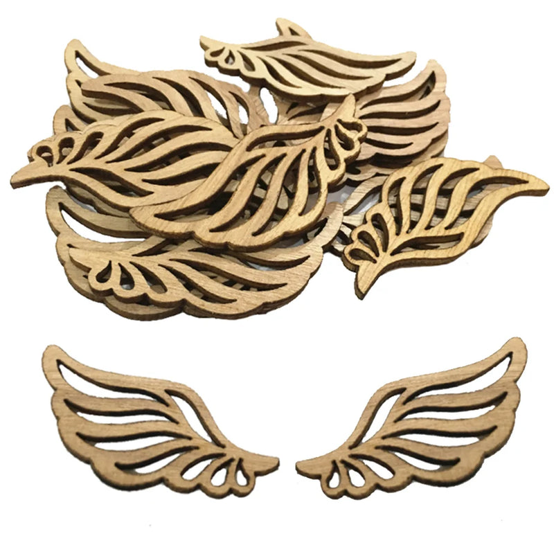 10Pcs Wooden Decor Angel Wings Hollow-Out Wood Chips Wing Patchs Diy Crafts Scrapbook Hand Made Decoration Accessories