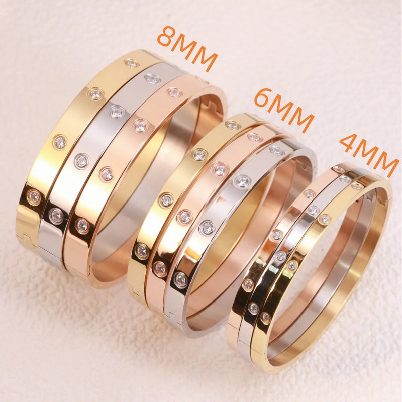 Luxury Cubic Zirconia Bracelets Couple Luxuxy Jewelry Stainless Steel Bangles For Women love Gift