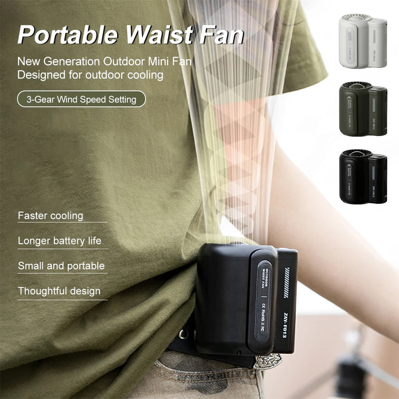 Portable Waist Fan Bladeless Electric Fan 4500mAh USB Charging Waist Hanging Fan with 3 Wind Speeds for Student Camping Travel