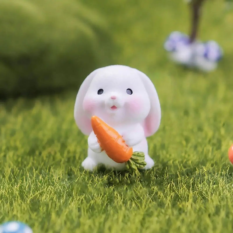 Cartoon Miniature Rabbit Figurine Mini Micro Landscape Miniature Resin Hare Easter DIY Accessories Carrot Bunny Statue