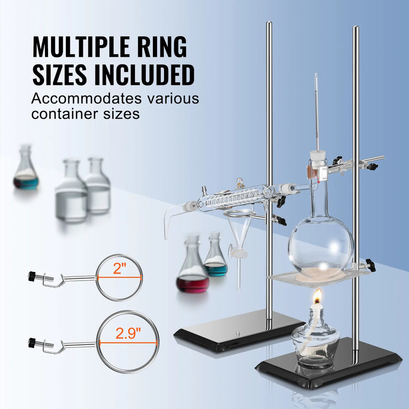 SucceBuy Lab Stand Support Laboratory Retort 2 Sets Steel Lab Stand 23.6" Rod Includes Flask Clamps Burette Clamps&Cross Clamps