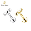 Right Grand ASTM F136 Titanium 18G 16G Push Pin Threadless Linear Triple Bead Labret Cartilage Helix Conch Monroe Tragus Earring