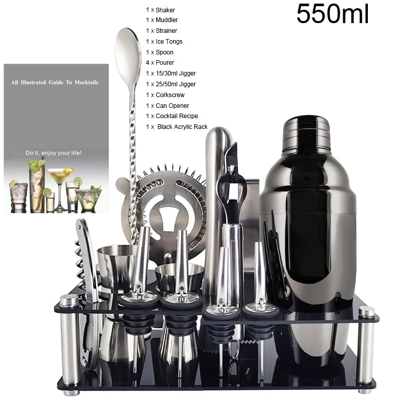 1-14 Pcs/set 600ml 750ml Stainless Steel Cocktail Shaker Mixer Drink Bartender Browser Kit Bars Set Tools With Wine Rack Stand