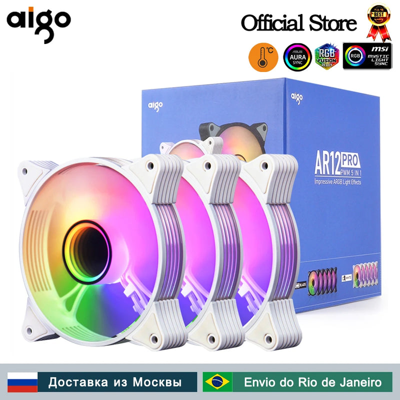 Aigo AR12PRO white 120mm rgb fan 4pin PWM Cooling fan 3pin5v Unlimited space argb 12cm ventilador PC gamer Computer Case fan