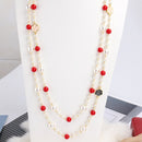 Luxury Camellia Multilayer Long Pearl Necklace Brand Design Rose Flower Sweater Chain Necklace for Woman