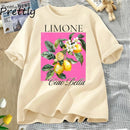 Watercolor Lemons T-Shirt Limone Lemon Blossoms T Shirt Trendy Citrus Fruit Tee Cute Summer Cotton Short Sleeve Graphic T Shirts