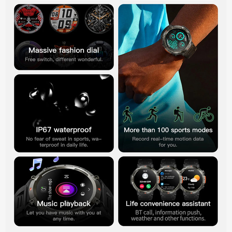 Smart Watch 1.45 Inch 360*360 Pixel 300mAh Smartwatch Men Bluetooth Call BT5.0 With Flashlight Remote Camera Magnetic