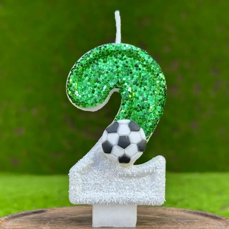 Glitter Green White Football Numbers 0-9 Candle Cake Toppers Cake DIY Decoration for Football Theme Anniversary Party Decoration