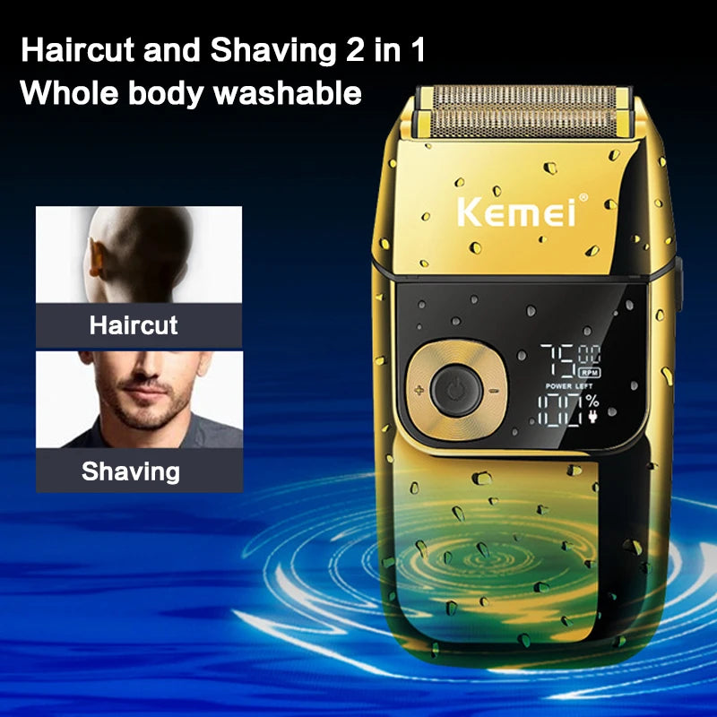 Kemei Electric Shaver Men's Razor Original Beard Trimmer for Men Cordless Trimmer Hair Clipper USB Fast Charging LCD Display