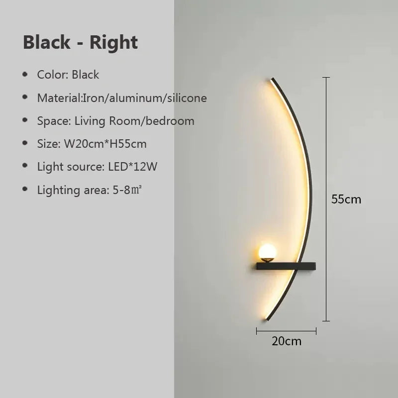 Modern LED Wall Lamp Simple Art Bedroom Bedside Wall Lamp Living Room Study Background Wall Bathroom Mirror Lighting Gold/Black