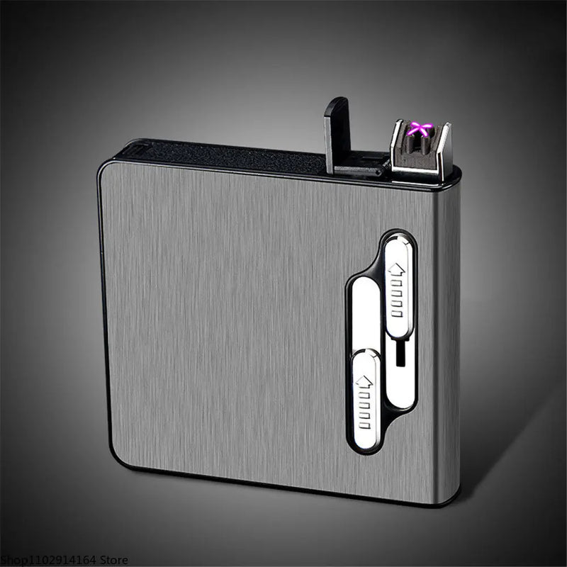 10pcs 20 Large-capacity Cigarettes USB Rechargeable Cigarette Case Lighter Double Arc Moisture-proof Lighter Gift for Men