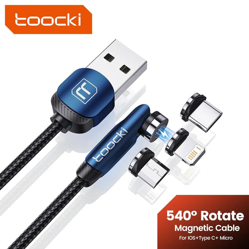 Toocki 540 Rotate Magnetic Cable 2.4A Fast Charging Micro USB Type C Cable For iPhone Xiaomi Samsung S23 Magnet USB Phone Cable