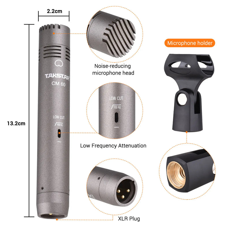 TAKSTAR CM-60 Professional Condenser Microphone XLR Cardioid Mic 48V Wired Mic for Recording, Broadcasting, On-stage Performance