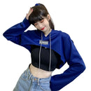 Female Cut Out Crop Top Hoodie Long Sleeve Hooded Pullover Sweatshirt Drop Shoulder Drawstring Hoodie Crop Jumper-Top