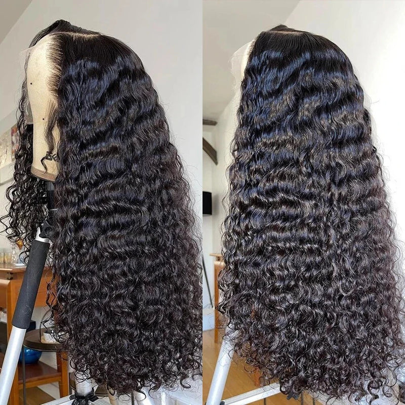 200 Density Deep Wave 13x4 13x6 Transparent Lace Frontal Wig Human Hair Water Curly 4x4 Lace Closure Wigs For Black Women Bling