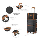 British Traveller Lightweight Hard Shell Luggage Set with TSA Lock, Spinner Wheels, 20" 24" 28" Travel Suitcases,Black