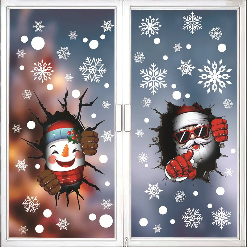 2025 Xmas Ornament Christmas Window Mirror Sticker Snowflake Santa Claus Snowman Mall Glass Window Display Electrostatic Sticker