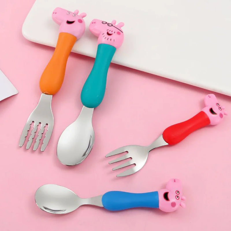 Peppa Pig Cutlery Set 304 Stainless Steel 4Pcs Spoon Fork Children's Tableware Kawaii Anime Dinnerware Dinner Set Gifts For Kids