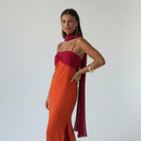 The Suzette | Color-Block Scarf-Collar Maxi Dress