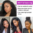Kinky Straight 360 HD Full Lace Wigs Human Hair Brazilian Yaki Straight 13x6 HD Lace Frontal Wig Preplucked 250% High Density