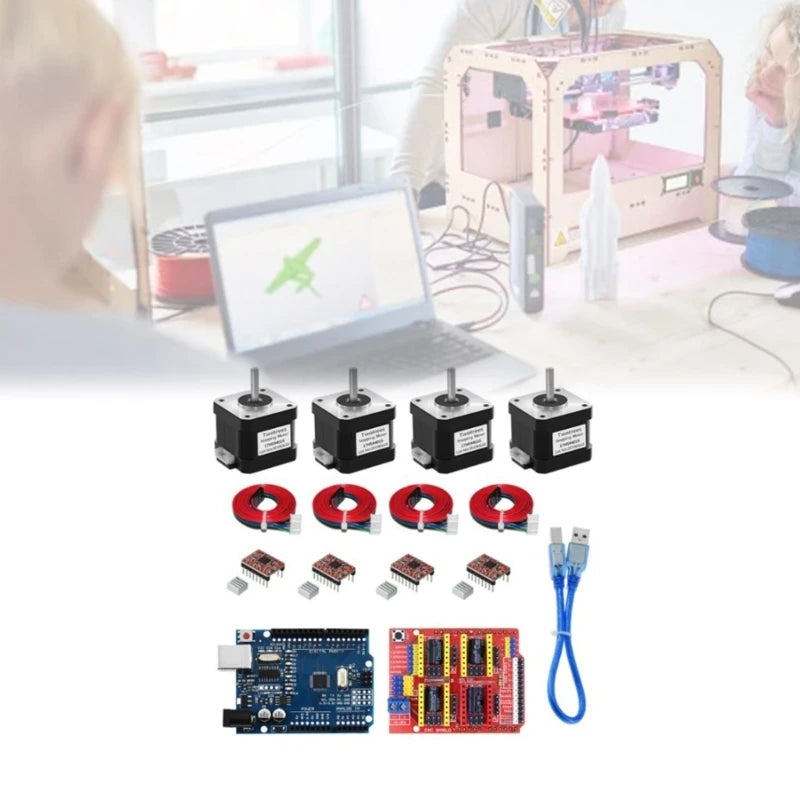 4-Lead Nema17 Stepper Motor 17HS4401S + CNC-Shield V3 Engraving Machine+4pcs A4988 Driver Expansion Board 3D Printer Kit