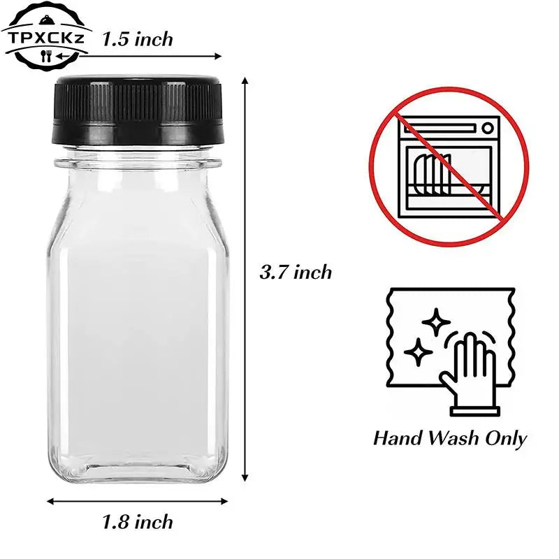 4Pcs 120ML Clear Drink Containers Plastic Reusable Empty Juice Bottles With Black Tamper Proof Lids Milk Split Beverage Bottle