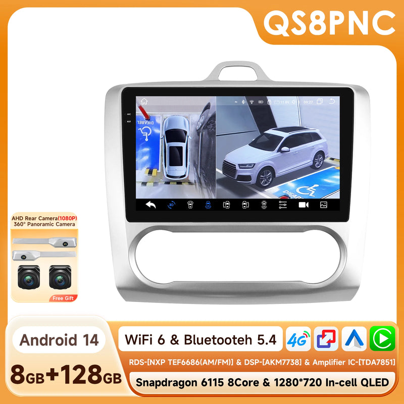 2Din 360Camera Android13 Car Radio For Ford Focus 2 Mk2 2004-2011 Car Multimedia Player Intelligent Screen autoradio Carplay SWC