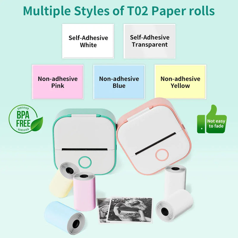 Mini Sticker Printer Phomemo T02 Thermal Portable Inkless Pocket Phone Printer Compatible with Android iOS Instantly Print Fun