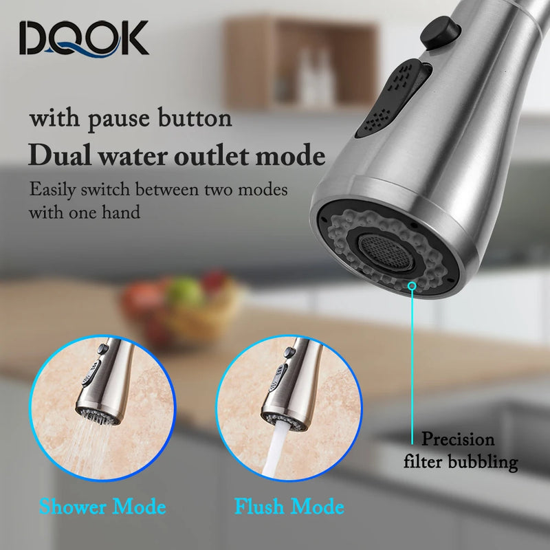 Kitchen Faucets 304 stainless steel Pull Out Kitchen Sink Water Tap Deck Mounted Mixer Stream Sprayer Head Hot Cold Taps