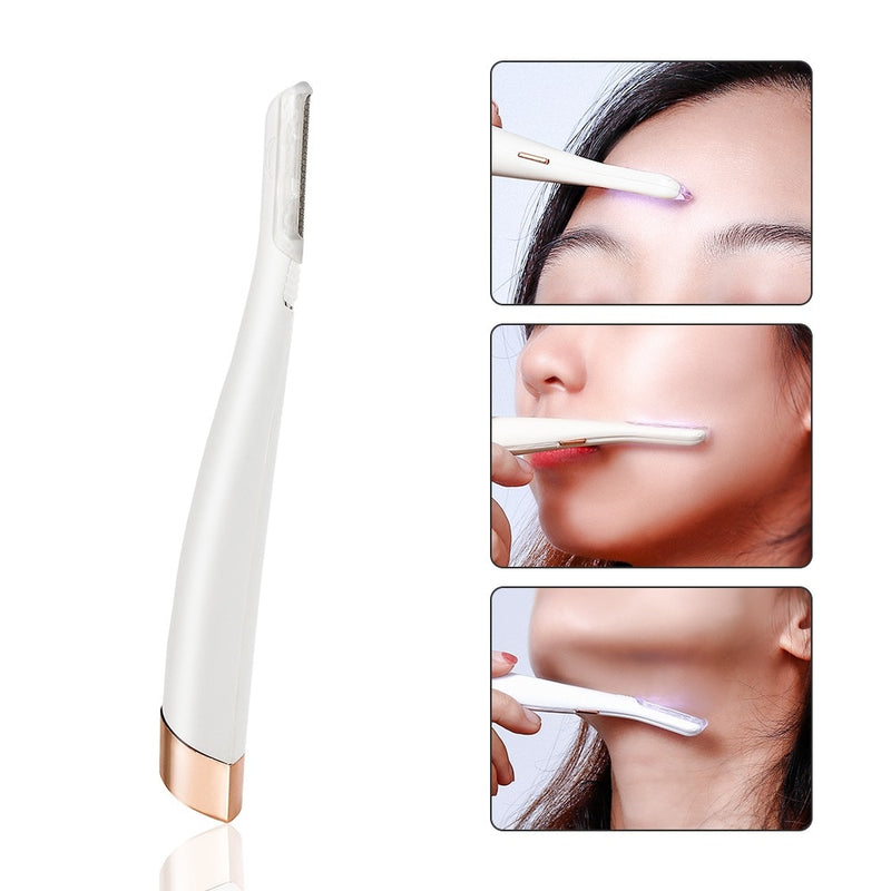 LED Facial Depilator Face Hair Shaver Electric Female Eyebrow Trimmer Razor Body Hair Epilator 6pcs Cutters Heads Spare Parts