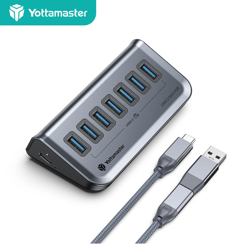 Yottamaster 7 Port USB 3.2 HUB Type C 10Gbps USB HUB Multi Port HUB Splitter Adapter Docking Station USB HUB for Laptop Macbook