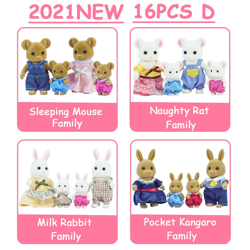 Easter Bunny 10-18Pcs Forest Family Miniture Animals Doll Toy Simulation 1:12 Reindeer Panda Figure Girl Dollhouse Birthday Gift