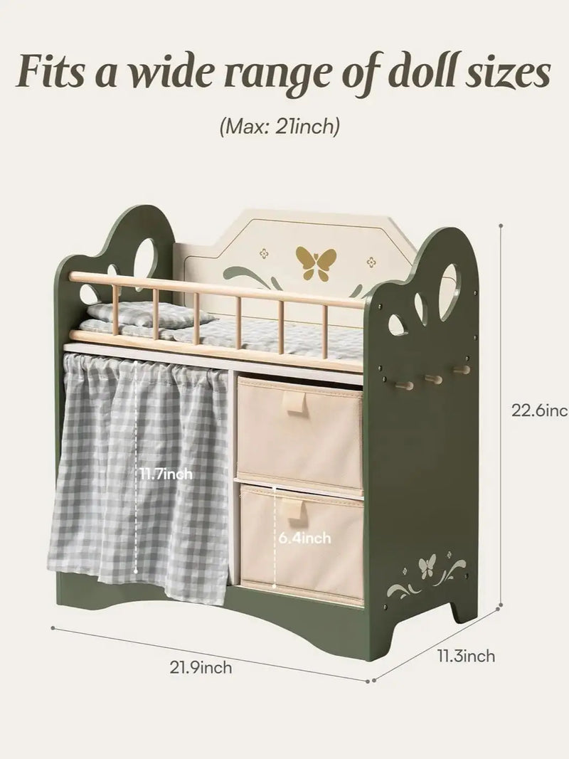 Robotime robud Baby Doll Bed with Storage and Bedding ice Gift of Doll Beds for 18 Inch Dolls to Children for Girls Green