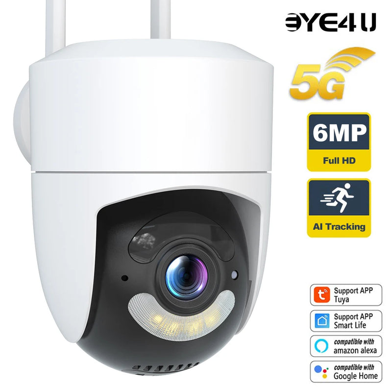 6MP Tuya Security IP Camera 2.4G/5G WiFi Mini Outdoor PTZ Cams Two Way Audio SmartLife Home Video Surveillance Alexa Google Home